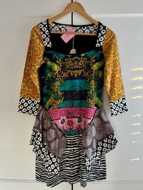 Savage Culture Multicolor Black, Yellow & Teal Printed Dress Size S